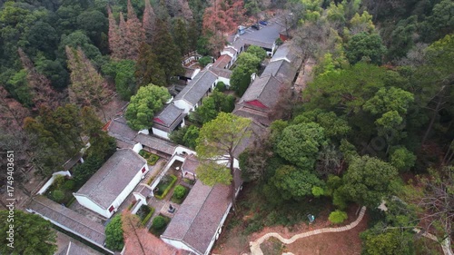 Aerial View of Ancient Academy Complex in Jiujiang Jiangxi China Cultural Heritage Site