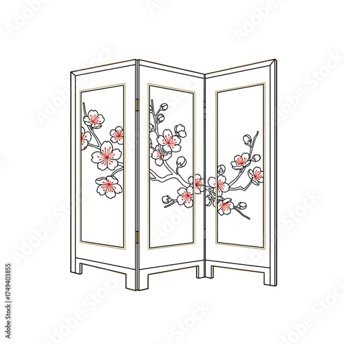 Chinese folding screen isolated on white