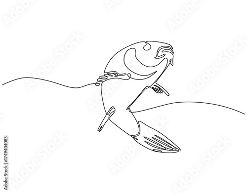 Continuous line drawing of koi fish. Single line illustration of koi fish animal. Colorful fish animal concept. Editable outline