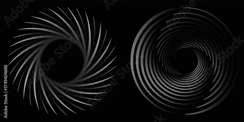 et of black thick halftone dotted speed lines. Speed lines in circle form. Geometric art. Design element for frame, logo, tattoo, web pages, prints, posters, template, abstract vector background.