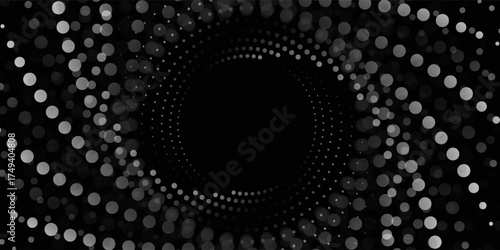 et of black thick halftone dotted speed lines. Speed lines in circle form. Geometric art. Design element for frame, logo, tattoo, web pages, prints, posters, template, abstract vector background.