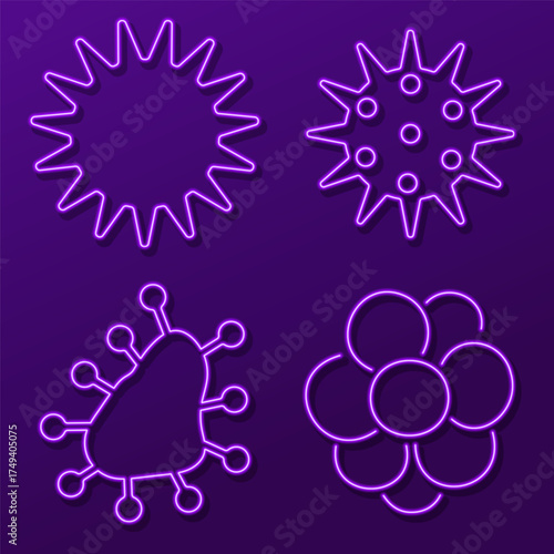 virus neon icon group, vector illustration.