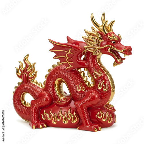 Red dragon statue isolated on white