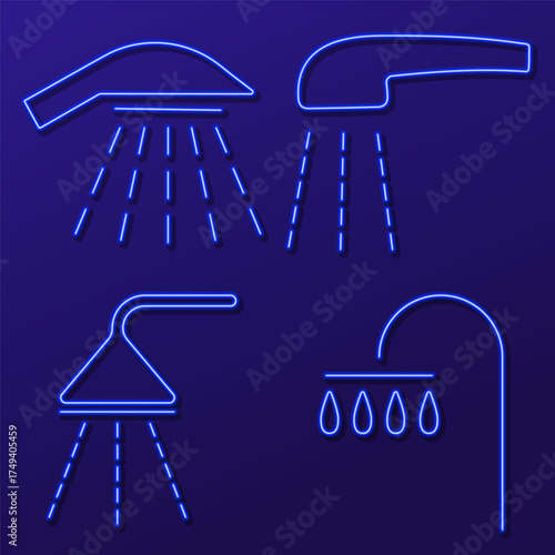 shower neon icon group, vector illustration.