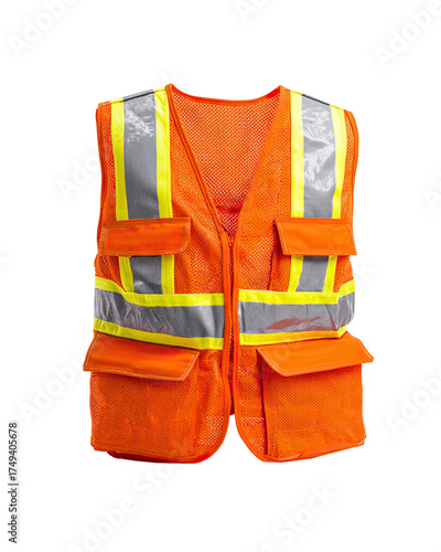 Industrial safety tools High Visibility Safety Vest with Reflective Stripes on White Background designed for professional and home improvement projects