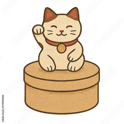 Lucky charm maneki neko for Asian business decor Cute waving cat icon in cartoon style isolated on white background used for fortune symbol in Japanese shop, restaurant logo and gift design