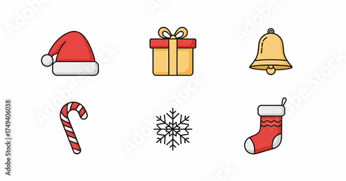 Cute Flat Design Christmas Ornament Element Collection Icon Set Illustration