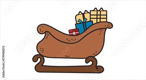 Cute Cartoon Santa Sleigh with Gifts Vector Illustration - Christmas Holiday Graphic

