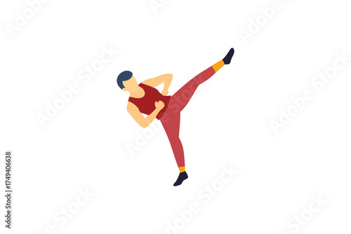 Man performing a high kick martial arts pose dynamic illustration silhouette