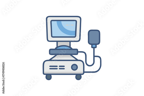 Medical ultrasound machine with probe screen and controls a flat illustration silhouette