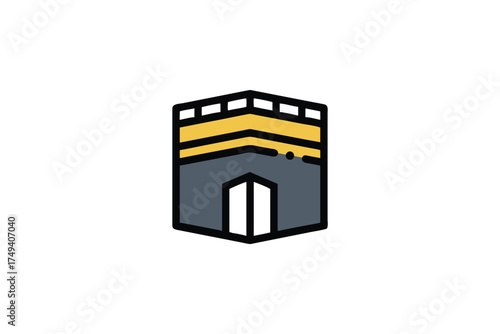 Islamic holy site kaaba illustration with geometric lines a bold silhouette