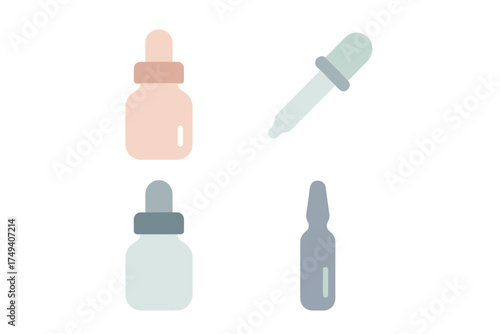 Collection of cosmetic and medical dropper bottles pipette and ampoule icons in pastel colors