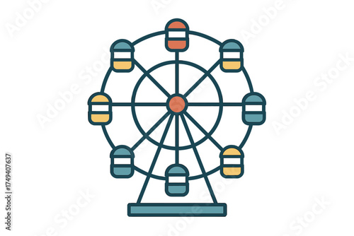 Classic Ferris wheel amusement park ride icon using simple outline and flat color design