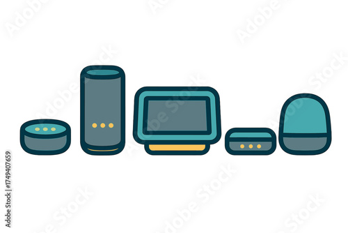Connected smart speakers and digital displays representing Internet of Things technology