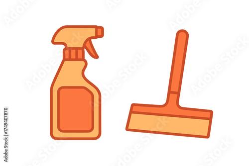 Cleaning supplies set featuring a spray bottle and floor squeegee for household maintenance tasks