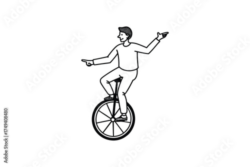 A person balancing on a unicycle depicted in a simple silhouette