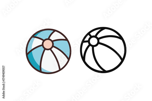 Colorful beach ball and its black outline version a striking silhouette