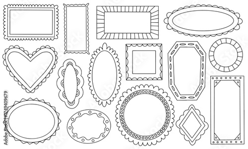 Set of decorative frames for mirror and photo. Hand drawn vector line frames set