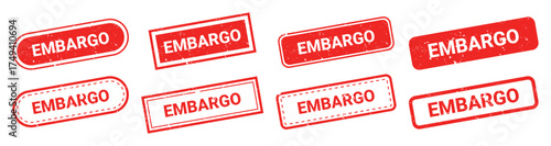 Set of red grunge rubber stamps with text EMBARGO isolated on transparent background. Global trade bans, government restrictions, USA tariffs, financial blockade, economic war, political conflicts