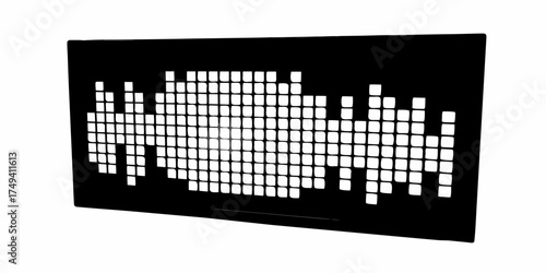 Black rectangular panel with a pattern of white squares resembling a sound equalizer display panel on transparent background