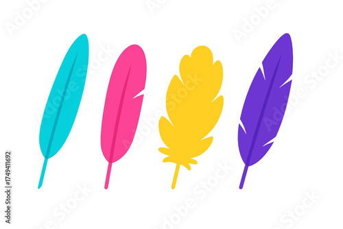 Group of four stylized plumes in bright cyan, magenta, yellow, and purple colors