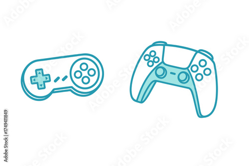 Outline icons of modern and retro video game controllers for gaming technology and entertainment