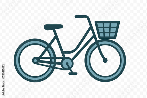 Simple stylized commuter bicycle with a front basket for urban shopping and errands