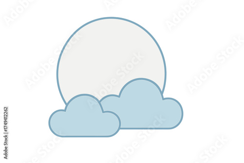 Weather symbol showing the full moon partially hidden behind two light blue clouds