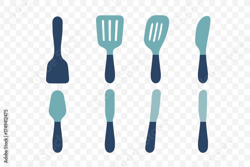 Set of essential kitchen utensils and cooking tools in a modern flat style