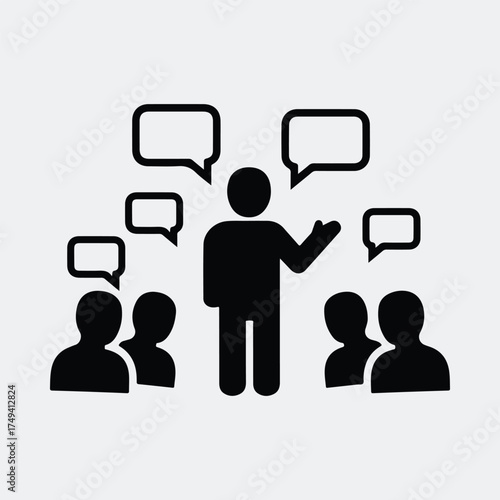 Silhouette speaker giving a presentation to an audience vector illustration