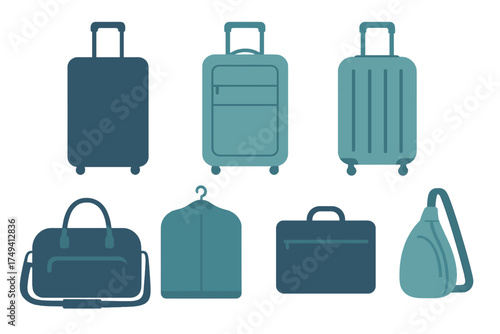 Set of various travel luggage bags and suitcases for vacation or business trips