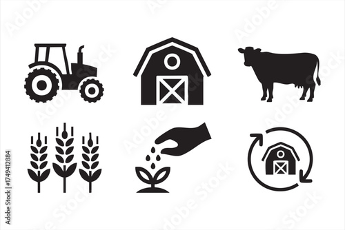 Tractor and barn vector illustration for rural agriculture and organic food projects