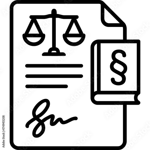 Legal contract document with signature outline icon vector