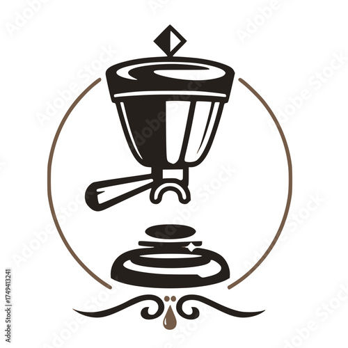 espresso machine portafilter designed as a heraldic emblem