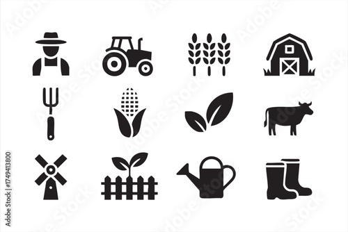 Farming and agriculture vector icons for eco-friendly and organic branding projects