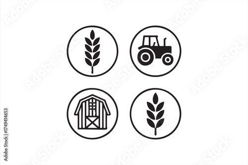 Minimalist farming symbol set for organic agriculture and rural branding