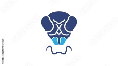 Flat design stylized blue alien head on white backdrop
