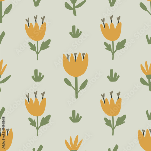 Cute Ditsy Floral Seamless Pattern. Yellow color