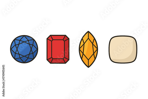 Assortment of four precious stones featuring brilliant, emerald, marquise, and cabochon cuts
