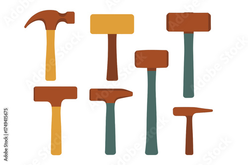 Six different types of striking tools for construction and general repair work