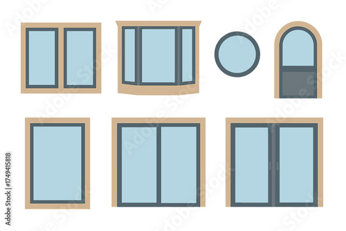 Modern and classic architectural window styles and shapes for building facades