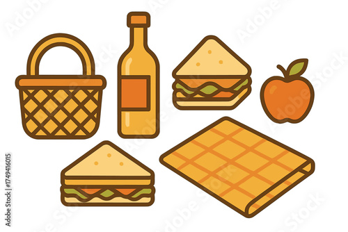 Essential items for a summer picnic including food, drink, and a checkered blanket