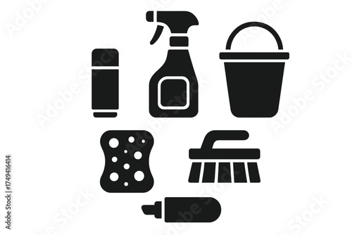 Essential household cleaning tools and supplies for hygiene and maintenance