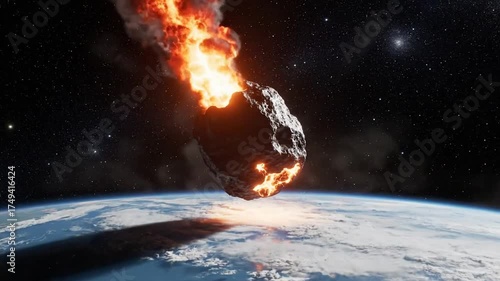 Fiery asteroid impact with earth cinematic visual concept of destruction