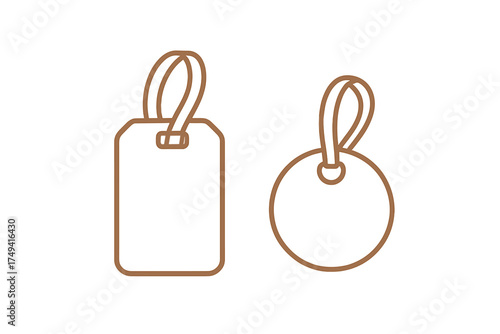 Blank rectangular and circular outline tags with attached strings for retail and travel labeling