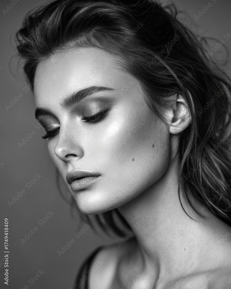 Fototapeta premium Ultra HD Black and White Portrait | Woman with Closed Eyes | Minimalist Photography