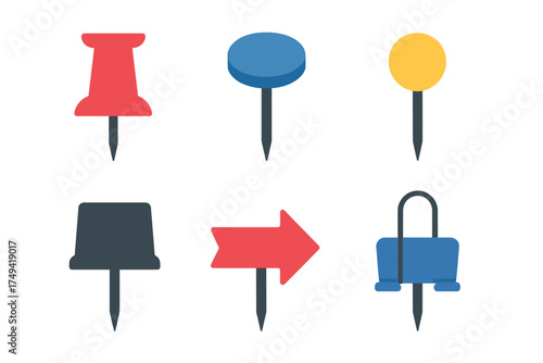 Colorful pushpins and location markers for maps and notice boards