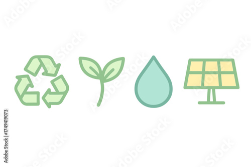 Essential icons for environmental sustainability and renewable energy sources