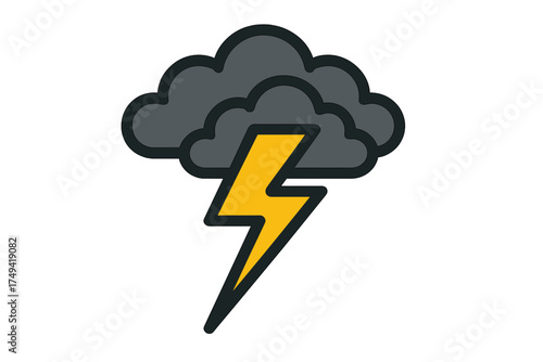 Dark storm cloud with bright yellow lightning bolt graphic element