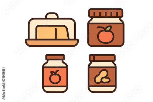 Simple icons for breakfast condiments like butter and fruit jam